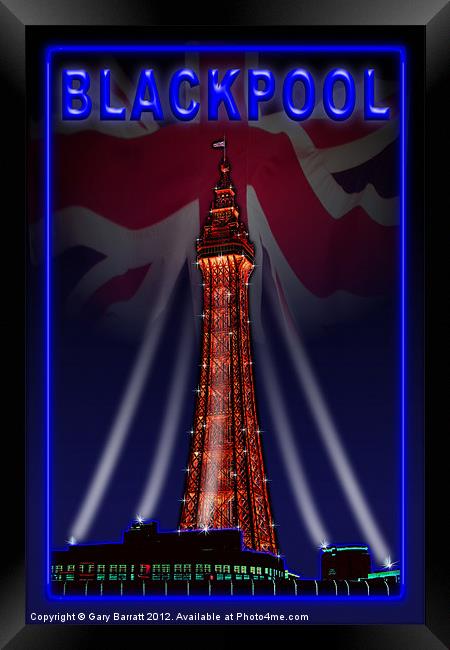 Blackpool Tower Deep Blue Neon Framed Print by Gary Barratt