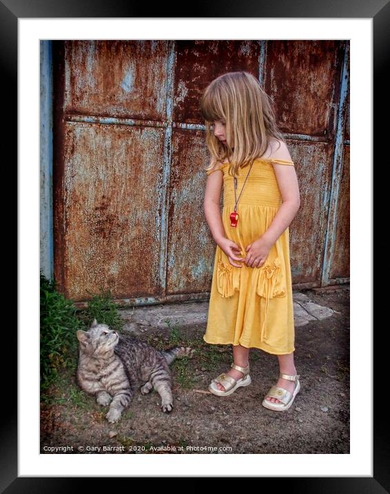 A Girl And A Cat. Framed Mounted Print by Gary Barratt