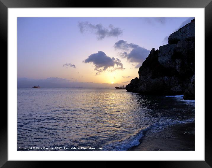 Bay of Gibraltar sunset Framed Mounted Print by Fine art by Rina