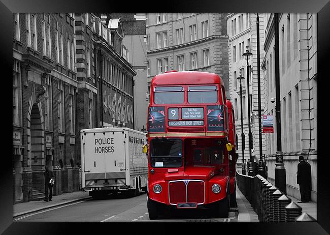 London Red Bus Framed Print by Fine art by Rina