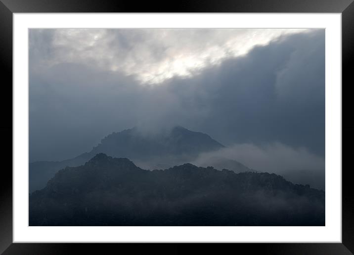Misty Peaks Framed Mounted Print by Fine art by Rina
