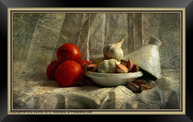 Tomatoes and Garlic Framed Print by Fine art by Rina