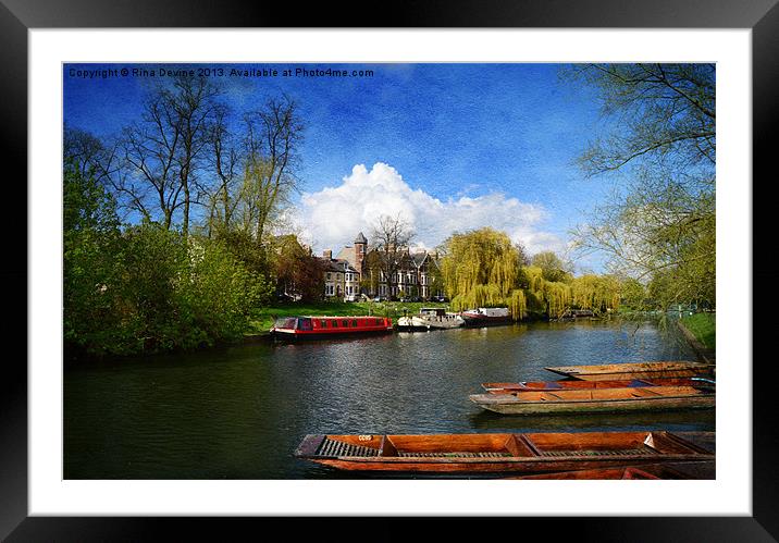 Boats on the River Cam Framed Mounted Print by Fine art by Rina