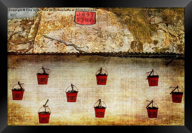  Fire buckets, Gibraltar Framed Print by Fine art by Rina