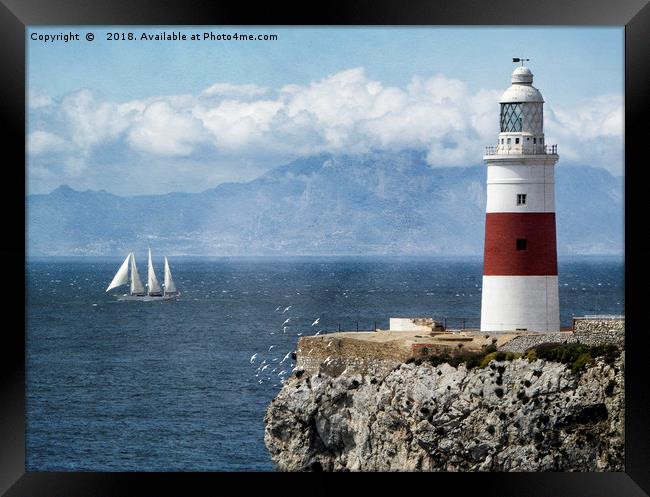 Trinity Lighthouse, Gibraltar Framed Print by Fine art by Rina