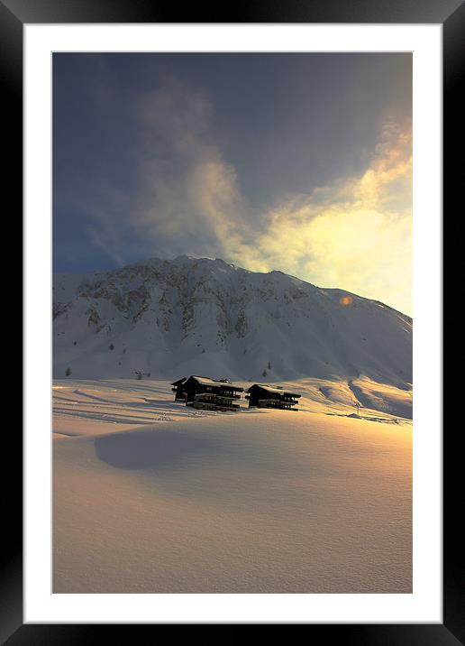 Chalet winter in Tignes Framed Mounted Print by Kevin Warner