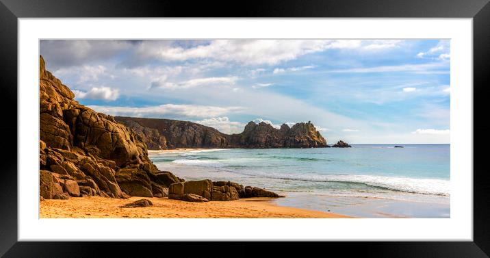 Porthcurno Beach and Logan Rock, Cornwall. Framed Mounted Print by Maggie McCall