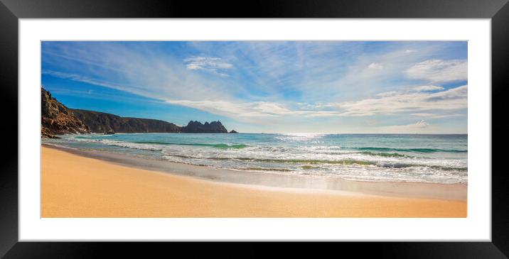 Porthcurno Beach and Logan Rock, Cornwall. Framed Mounted Print by Maggie McCall