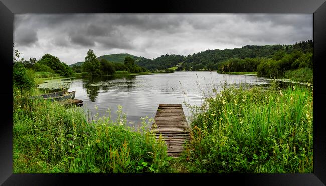 Grasmere jetty on a moody day, Cumbria Framed Print by Maggie McCall