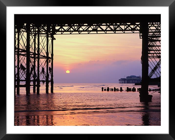 West Pier from under Palace Pier, Brigton Framed Mounted Print by Maggie McCall