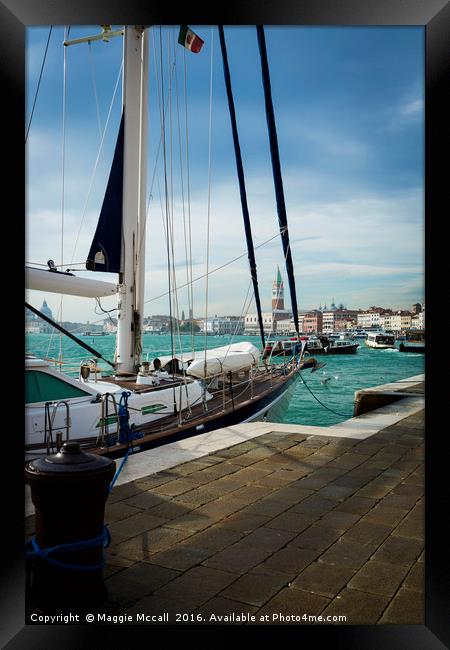 Yacht moored on the Grand Canal Framed Print by Maggie McCall