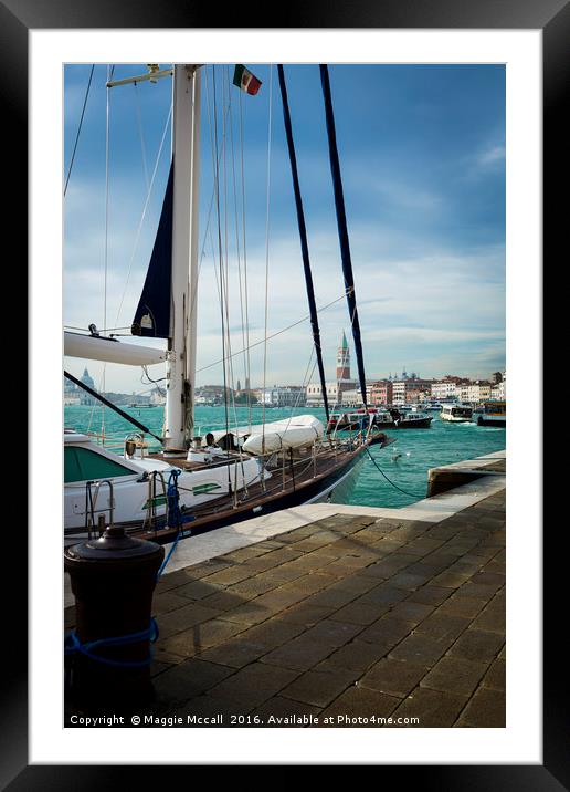 Yacht moored on the Grand Canal Framed Mounted Print by Maggie McCall