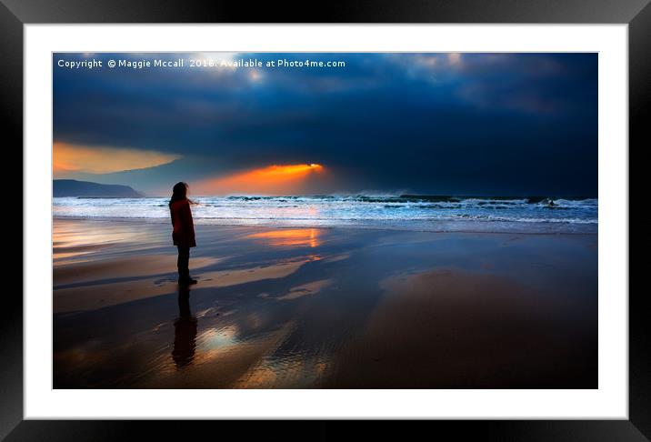 A dramatic windy sunset Widemouth Beach, Cornwall Framed Mounted Print by Maggie McCall