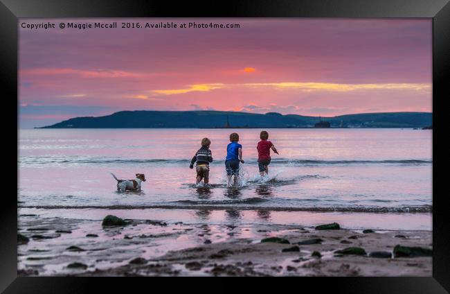 Bothers having fun in the sea at Bovisands, Plymou Framed Print by Maggie McCall