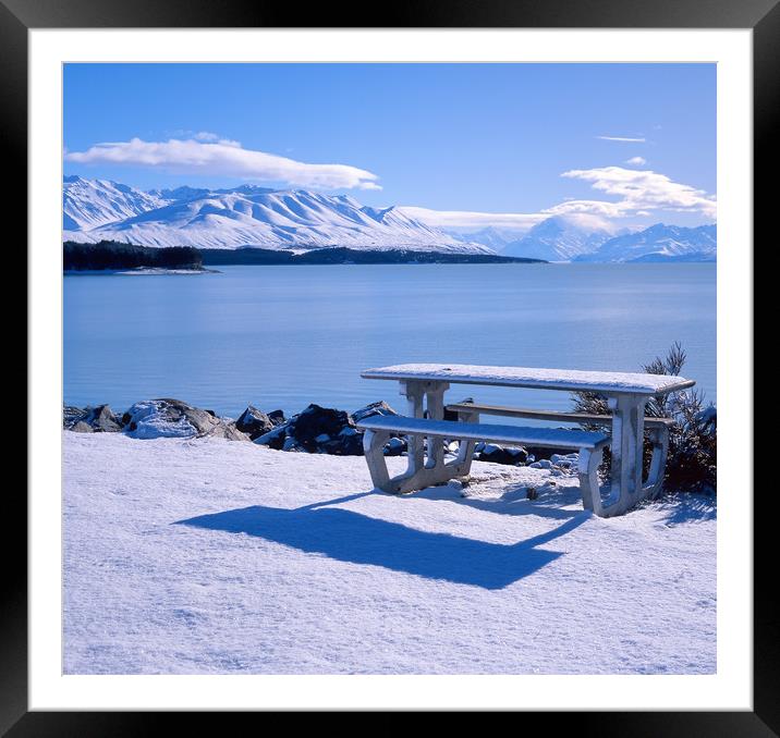 Lake Pukaki, Picnic Area with Mount Cook Framed Mounted Print by Maggie McCall