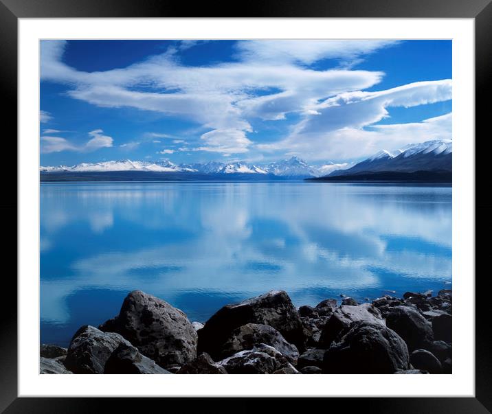 Mount Cook reflecting in Lake Pukaki. Framed Mounted Print by Maggie McCall