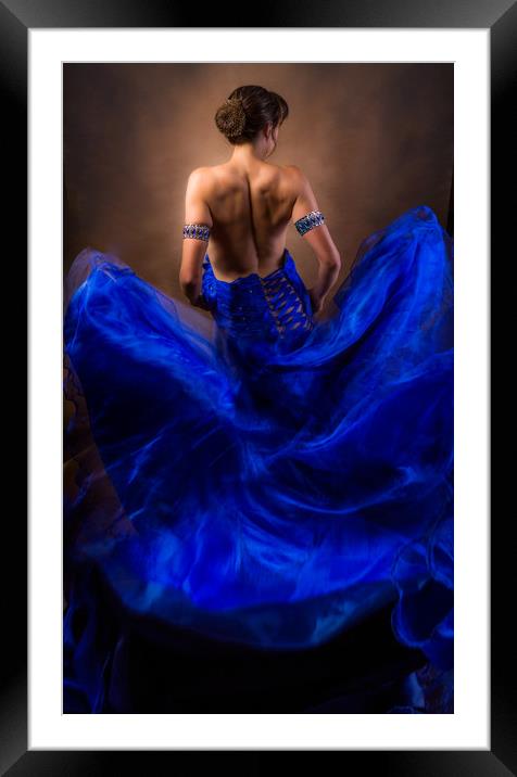 Woman In A Billowing Blue Gown Framed Mounted Print by Maggie McCall