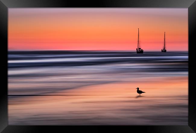  Yachts  at Sunset Widemouth Bay, Cornwall, UK. Framed Print by Maggie McCall