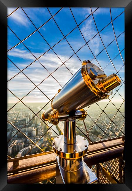 Eiffel Tower Telescope Framed Print by Maggie McCall