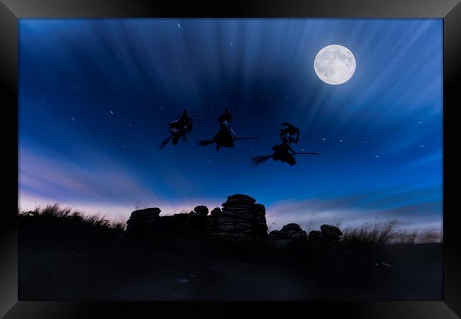 Witches over Combestone Tor, Devon. Framed Print by Maggie McCall