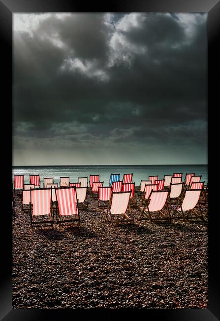 Deckchairs Beer Beach Devon Framed Print by Maggie McCall