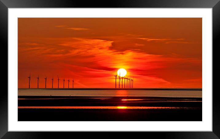 New Brighton Sunset ( wind turbines at sea) Framed Mounted Print by raymond mcbride