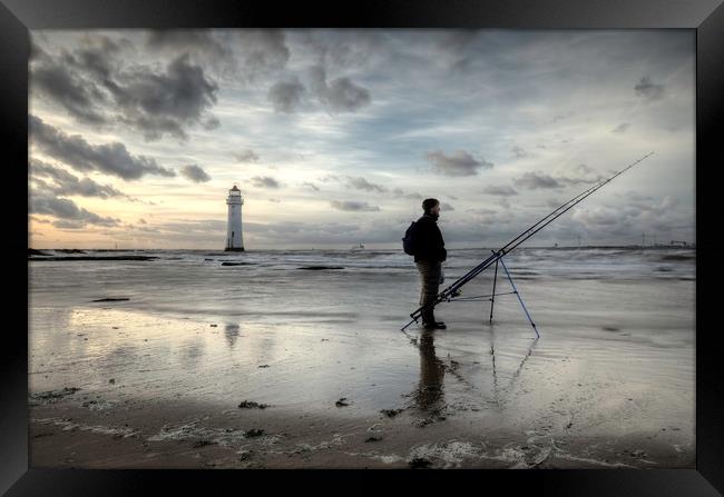 Fisherman at Perch Rock Lighthouse Framed Print by raymond mcbride