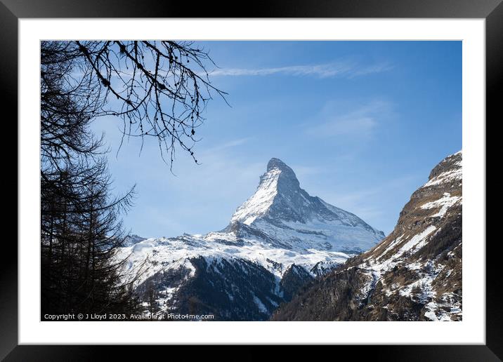 View of the Matterhorn from the hiking trail to Sunnegga, Zermat Framed Mounted Print by J Lloyd