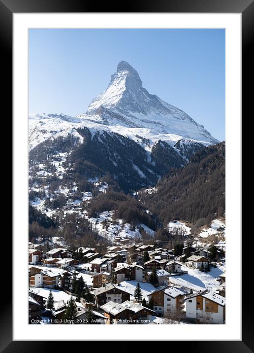 View of the Matterhorn from the hiking trail to Sunnegga, Switze Framed Mounted Print by J Lloyd