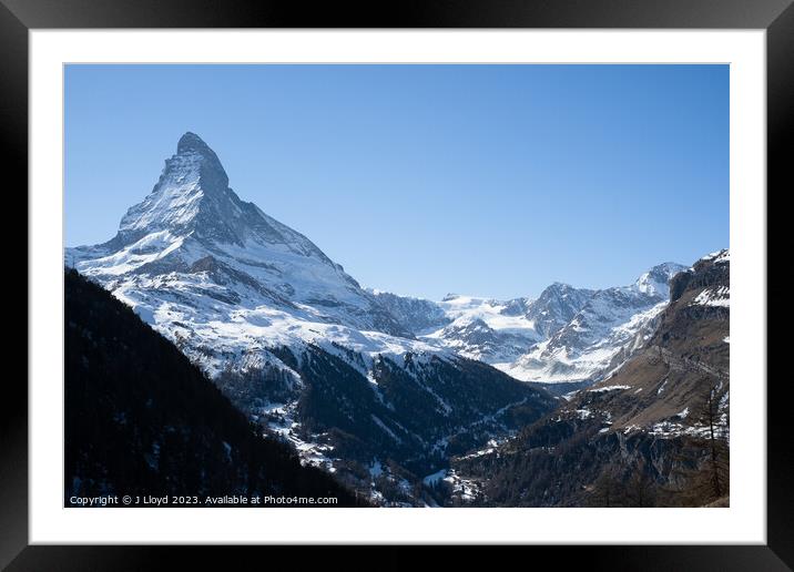View of the Matterhorn from the hiking trail to Sunnegga Framed Mounted Print by J Lloyd