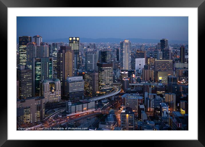 Osaka cityscape at twilight Framed Mounted Print by J Lloyd