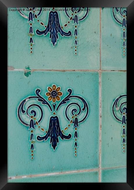 Ornate teal tiles, Singapore Framed Print by J Lloyd