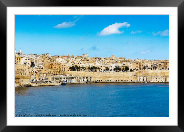 Senglea with a view to valletta Framed Mounted Print by Christopher Kelly