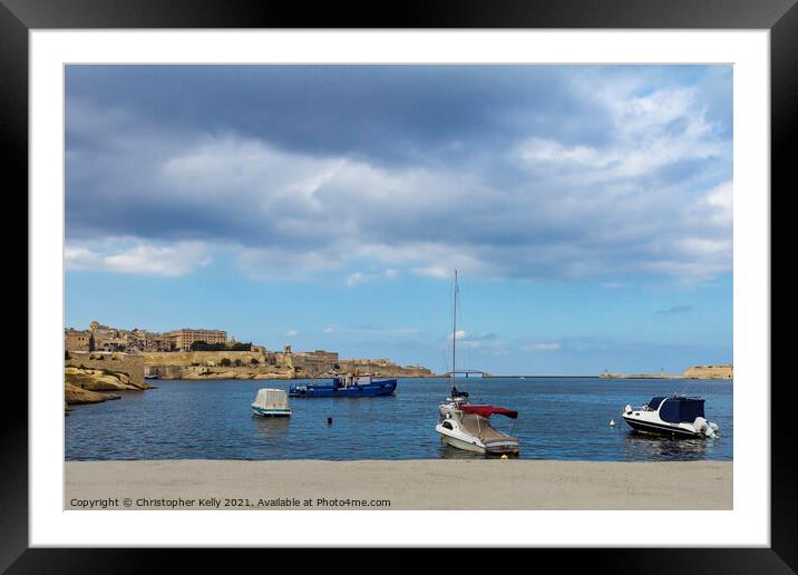 Moored Boats in the Grand Harbour Framed Mounted Print by Christopher Kelly