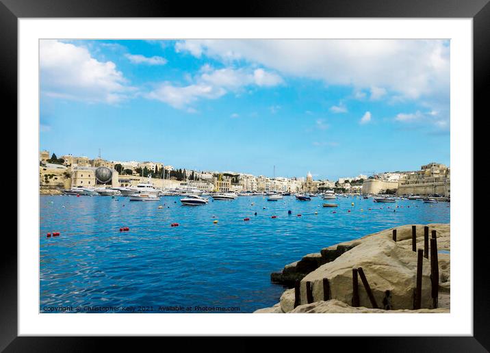 Moored boats in the Grand Harbour Framed Mounted Print by Christopher Kelly