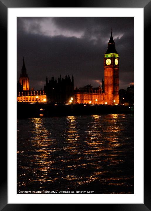 Panoramic view across the Thames  of Westminster and Big Ben at n Framed Mounted Print by Luigi Petro