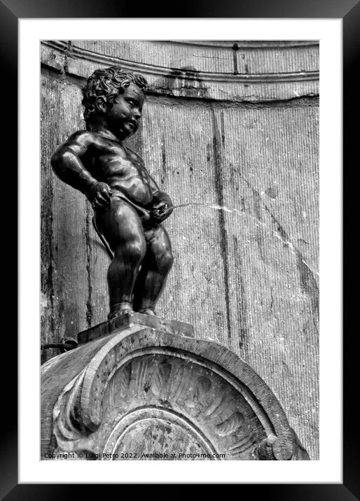 World famous Manneken Pis , boy pissing, Brussels,Belgium. Framed Mounted Print by Luigi Petro