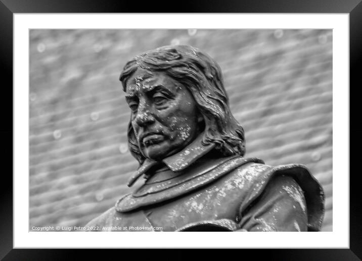 Close-up of Oliver Cromwell statue at London, England. Framed Mounted Print by Luigi Petro