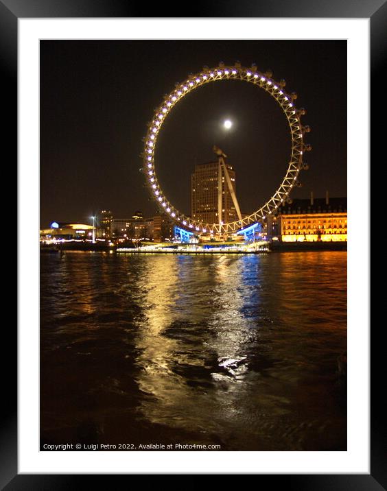 Night shot of the London Eye, London, UK. Framed Mounted Print by Luigi Petro