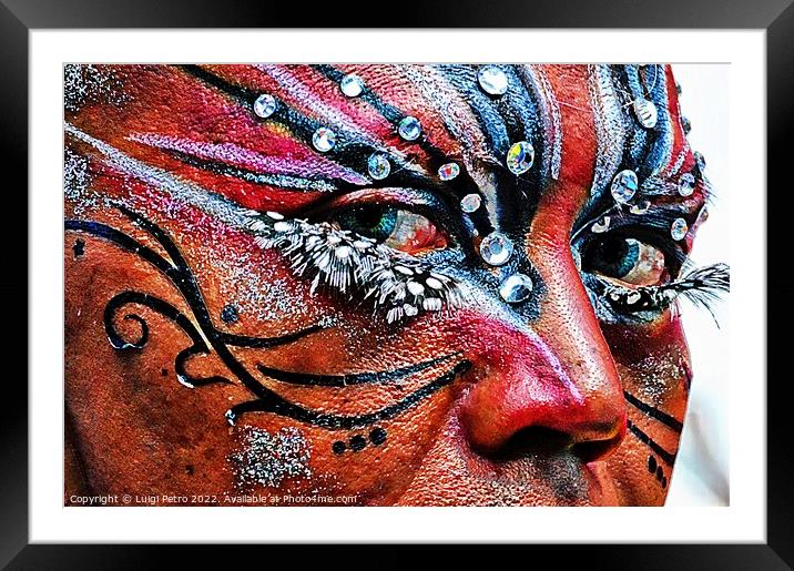 Colourful face celebrating Pride in London Parade. Framed Mounted Print by Luigi Petro