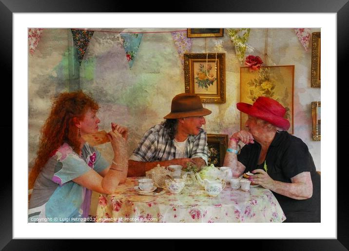 Friends having a chat over a cup of  tea. Framed Mounted Print by Luigi Petro