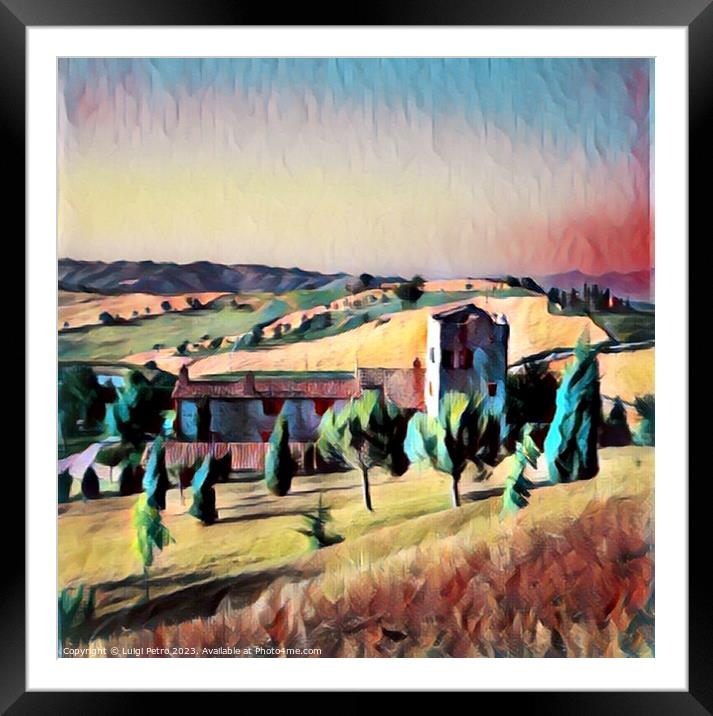 Landscape view of the Tuscany hills. Framed Mounted Print by Luigi Petro