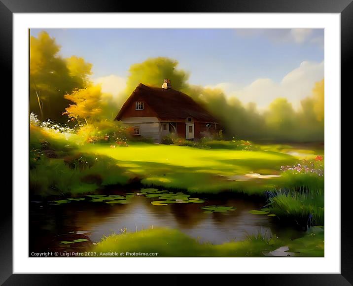 Charming country cottage by the pond Framed Mounted Print by Luigi Petro