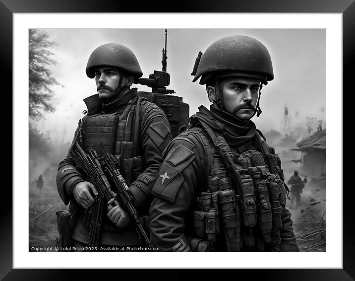 Two soldiers standing next to each other. Framed Mounted Print by Luigi Petro