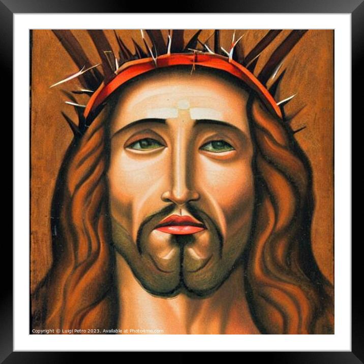 Portrait of Jesus Christ wearing crown of thorns Framed Mounted Print by Luigi Petro