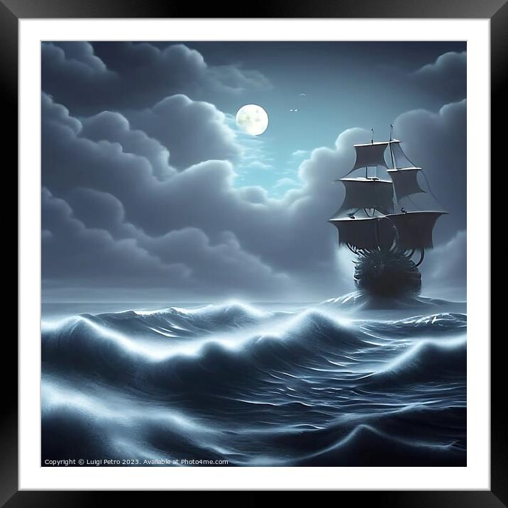 The Mighty Galleon Battles the Fierce Storm Framed Mounted Print by Luigi Petro