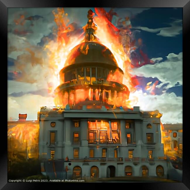 Washington Capitol Hill on fire. Framed Print by Luigi Petro