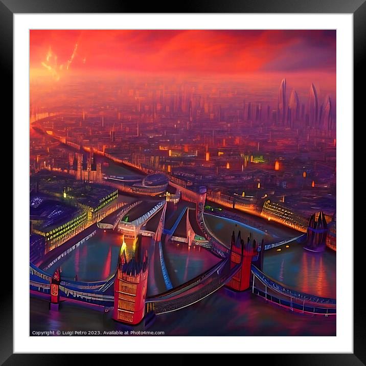 AI generated aerial view of City of London. Framed Mounted Print by Luigi Petro