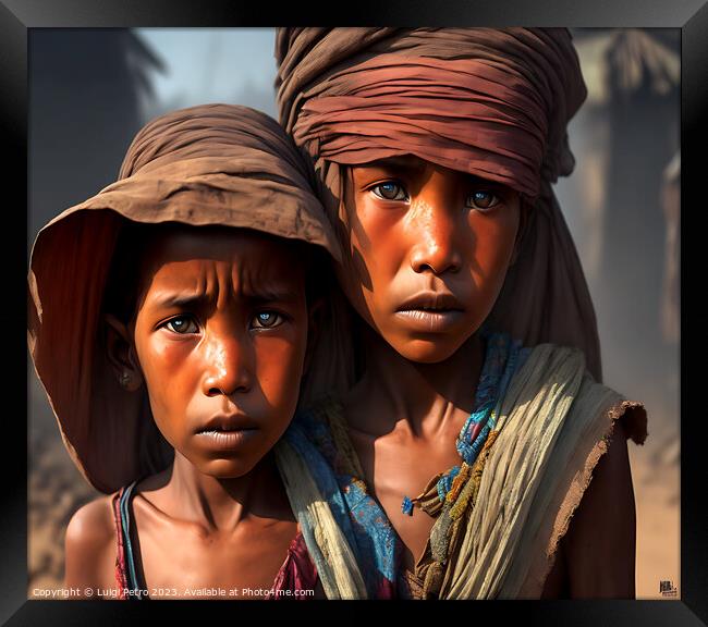 Two African children looking dejected. Framed Print by Luigi Petro