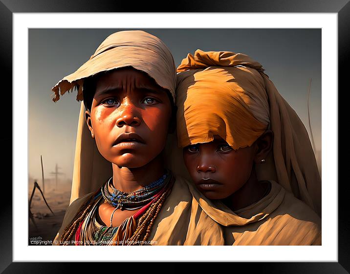 Two African children looking dejected. Framed Mounted Print by Luigi Petro